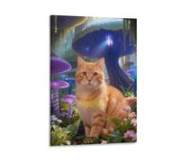 WUXHRL Orange Cat Canvas Wall Art Strange Mushrooms Canvas Prints Modern Wall Decor for Living Room Home Office 12x18inch(30x45cm)