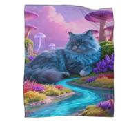 WUXHRL Siberian Cat Fleece Throw Blanket, Super Soft & Cosy Flannel, Fantasy Plants Throw, Versatile Warmth for Any Occasion Unique Gift For Women/Men 70x80inch(180x200cm)