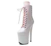 WUXIN H&P 8 in Pole Dance Boot Shoes For Women,8 in Exotic Stiletto Pole Dance Boot Shoes Platform,8 in Stiletto Platform Pole Dancing Shoes Ankle Boots Heels, Whitepink, 6 UK