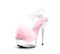 WUXIN H&P Women's 6 in Clear Platform Furry Heels Ankle-Strap Sexy, 6 in Pole Dance High Heel Platform, Exotic Clear Platform Pole Dance Heels Shoes Stiletto, Pink, 8 UK