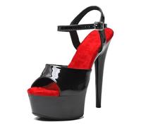 WUXIN H&P Women's 6 in Platform Sandal Heels With Ankle-Strap - Sexy Pole Dance High Heel, 15 cm Exotic Dancer Shoes Stiletto, Black, 10 UK