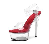 WUXIN H&P Women's 6in Clear Platform High Heels Ankle-Strap Sexy Stiletto Pole Dance Exotic Sandal Shoes, Red, 4.5 UK