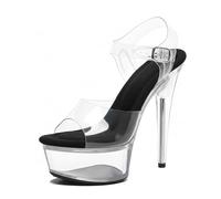 WUXIN H&P Women's 6in Clear Platform High Heels Ankle-Strap Sexy Stiletto Pole Dance Exotic Sandal Shoes, Black, 10 UK
