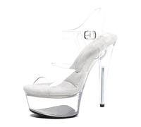 WUXIN H&P Women's 6in Clear Platform High Heels Ankle-Strap Sexy Stiletto Pole Dance Exotic Sandal Shoes, Clear, 8 UK