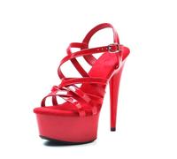 WUXIN H&P Women's 6in Platform Sandal Heels With Ankle-Strap - Sexy Pole Dance High Heel, 15cm Exotic Dancer Stiletto Shoes, Red, 7 UK