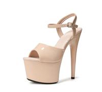 WUXIN H&P Women's 7 in Platform Sandal Heels With Ankle-Strap - Sexy Pole Dance High Heel Shoes for Exotic Dancers - 17 cm Stiletto, Apricot, 8 UK