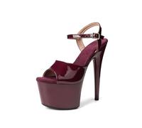 WUXIN H&P Women's 7 in Platform Sandal Heels With Ankle-Strap - Sexy Pole Dance High Heel Shoes for Exotic Dancers - 17 cm Stiletto, Wine Red, 3 UK