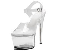 WUXIN H&P Women's 7 Inch Clear Platform Heels - Ankle-Strap Sexy Pole Dance High Heel, Exotic Dancer Shoes Stiletto 6-8 Inch, Clear, 11 UK