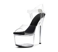 WUXIN H&P Women's 7 Inch Clear Platform Heels - Ankle-Strap Sexy Pole Dance High Heel, Exotic Dancer Shoes Stiletto 17CM, Dark Black, 10 UK