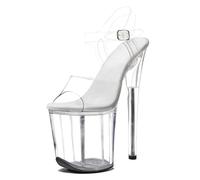 WUXIN H&P Women's 8 in Clear Platform Heels Ankle-Strap Sexy, 8 in Pole Dance High Heel Clear Platform, 20 cm Exotic Clear Platform Pole Dancer Heels Shoes Stiletto, Clear, 5 UK