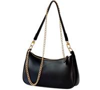 WuXingMeiLi Black Shoulder Bag for Women - Mini Handbag Small Shoulder Bag with Chain Strap, Compact PU Leather Purse Lightweight Small Black Bag for Work/Travel/Daily Use