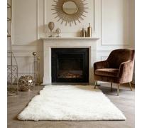 WUXXIANG Shaggy Rug 110 x 125 cm Anti Slip, Shaggy Soft, Elegant, Easy to Clean, Non-Shedding, Washable Living Room Area Rug for Bedroom, Living Room, Kitchen, Bedside, Hallway, White