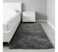 WUXXIANG Shaggy Rug 117 x 100 cm Anti Slip, Shaggy Soft, Elegant, Easy to Clean, Non-Shedding, Washable Modern Short Pile Rug for Bedroom, Living Room, Kitchen, Bedside, Hallway, Grey