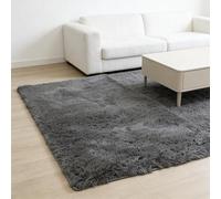 WUXXIANG Shaggy Rug 125 x 140 cm Anti Slip, Shaggy Soft, Elegant, Easy to Clean, Non-Shedding, Washable Fluffy Floor Mat for Bedroom, Living Room, Kitchen, Bedside, Hallway, Grey