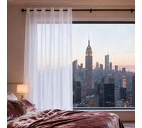 WUXXIANG Voile Curtain 99 x 186 cm Semi Transparent, Pencil Pleat, Super Soft, Privacy, Elegent Voile Curtain Eyelet for Living Room Dining Room Bedroom Kitcken Window French Door, White