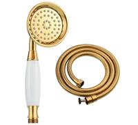 Wuyangcun Gold Shower Hose Set Traditional Victorian Style Handheld Shower Head with White Porcelain Handle and 1.5M Hose G1/2" Bell Shape Sprayer