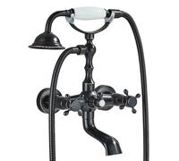 Wuyangcun Wall Mounted Bathtub Faucet Set Brass with Handheld Shower Vintage Telephone Style Ceramic Handle Dual Hot and Cold Mixing Valve Black