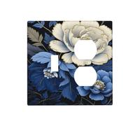 WUYOCHA Decorative Outlet Covers Rustic Blue White Flowers Big Floral 2 Gang Wall Plate Single Toggle Duplex Light Switch Cover Switch Plate Covers Faceplate for Bedroom Home Decor
