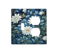 WUYOCHA Decorative Outlet Covers Rustic White Floral Flowers Green Blue Leaves 2 Gang Wall Plate Single Toggle Duplex Light Switch Cover Switch Plate Covers Faceplate for Bedroom Home Decor