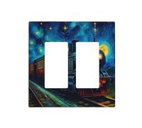 WUYOCHA Vintage Train with Starry Sky Moon 2 Gang Rocker Decora Dual Outlet Covers Wall Plate Decorative Switchplate Electrical Faceplate GFCI Light Switch Covers for Farmhouse Living Decor