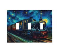 WUYOCHA Vintage Train with Starry Sky Moon 3 Gang Light Switch Covers Triple Toggle Wall Plate Decorative Switchplate Electrical Faceplate for Farmhouse Living Decor