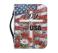 WUYOJUXA American Flag Bible Covers for Women Jesus God Bible Carrying Case with Handle Book Carrying Case Fits for More Size Bible Bag-size：L
