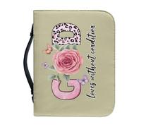 WUYOJUXA Bible Cover with Handles,God Flower Print Bible Cover for Women Bible Case with Zippered Pocket Catholic Church Gift for Women Fits Bibles Measuring-Size L