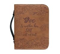 WUYOJUXA Brown Leather Study Bible Case THE GOD Print Bible Cover Case Women Durable Carrying Book Case Church Bag Bible Study Supplies Accessories size：2XL
