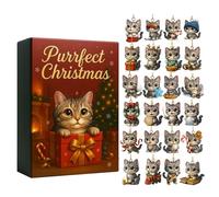 Wuyooprt Christmas Calendar Advent | 2D Acrylic Cat Advent,24-Piece Christmas Cat Ornaments 2025 | for Car Rearview Classroom Stocking Stuffer Holiday Party Garden Tree