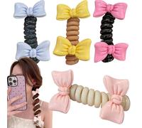 Wuyooprt Coil Hair Ties | 4-Pieces Elastic Hair Ties with Bow | Cute Accessories Women No Damage Ponytail Holders for Kids Teen Daily Commuting Travel Workout Dance