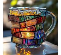 Wuyooprt Painted Book Mug, Creative 3D Painted Book Coffee Mug, Stained Resin Books Stack Coffee Cups with Handle and Stainless Steel Liner, Novelty Mugs for Books Lovers Readers Librarians Writers
