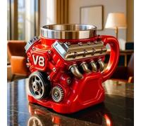 Wuyooprt V8 Engine Coffee Mug, V8 Engine Stainless Steel Mug, Retro 3D Mechanical Coffee Cup, Double Wall Insulation Car Mugs, Creatives Mechanic Gift for Car Enthusiast, Husband