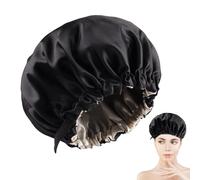 Wuyooprt Women Sleep Satin Bonnet - Curly Hair Sleeping Bonnets Double Layer - Long and Short Hair Home Travel Use Elastic Sleep Hair Wrap for Mother, Sisters Black