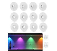 WUYOR Rechargeable RGB Puck Lights with Remote Control, 1500mAh Battery Under Cabinet Kitchen Lights, Dimmer & Timer Cupboard Lamp, Wireless LED Stick-On for Wardrobe, Kitchen - White 12Pcs