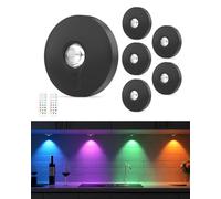 WUYOR Rechargeable RGB Puck Lights with Remote Control, 1500mAh Battery Under Cupboard Kitchen Lamp, Dimmer & Timer Under Cabinet, Wireless LED Stick-On for Closet, Bedroom - Black 6Pcs