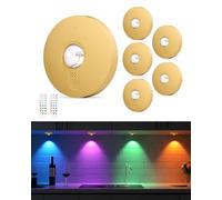 WUYOR Rechargeable RGB Puck Lights with Remote Control, 1500mAh Battery Under Cupboard Kitchen Lamp, Dimmer & Timer Under Cabinet, Wireless LED Stick-On for Closet, Bedroom - Gold 6Pcs