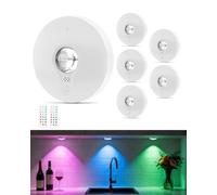 WUYOR RGB Puck Lights with Remote Control, Rechargeable Under Cabinet Kitchen Lights Indoor, Dimmer & Timer Under Cabinet Lighting, Wireless LED Stick-On Cupboard Lamp for Closet, Bedroom - 6 Pack