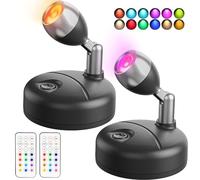 WUYOR Wireless LED Spotlight with Remote Control, Battery Spotlights Indoor, RGB Art Lights Color Changing Picture Light Dimmer Puck Lights Wall Light Hallway Cupboards (2 Pack, Black)
