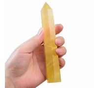 WUYOUSHI Large Natural Citrine Healing Crystal Wand 5.11-5.9" Natural Crystal Tower 6 Faceted Chakra Crystal Point Meditation Therapy Reiki Energy Stone Home Decor Collection Gift