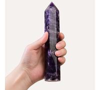 WUYOUSHI Large Natural Dream Amethyst Healing Crystal Wand 7.08-7.87" Natural Crystal Tower 6 Faceted Chakra Crystal Point Meditation Therapy Reiki Energy Stone Home Decor Collection Gift