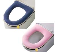 Wuyue Hua 2 Pieces Thicker Bathroom Soft Toilet Seat Cover Pad with Handle Toilet Lid Cover Cushion Soft Thicker Washable Fits Oval Toilet Seats (Grey+Pink)