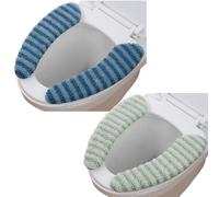 Wuyue Hua 2Pairs Plush Warm Thick Padded Toilet Seat Cover Mat Non Slip Soft Toilet Seat Cushion Washable Bathroom Warmer (GREEN+BLUE)