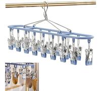 Wuyue Hua Metal clothes rack with clips, stainless steel clothes and socks clothes rack, laundry dripping clothes rack with 20 clips, which can dry socks, children's clothes and underwear. (blue 1pc)