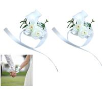 Wuyue Hua wedding set of 2, artificial wedding wrist flower, with silk wrist strap, suitable for the wedding anniversary celebration, dance (Wrist flower 2pcs)