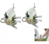 Wuyue Hua wedding set of 4, artificial wedding wrist flower, with silk wrist strap, suitable for the wedding anniversary celebration, dance。 (white)