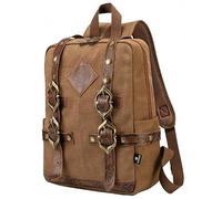 WUYUNTAI Vintage Celtic Viking Canvas Backpack for Men Women, Breathable Mesh Strap Rucksack for Commute Campus Travel, Brown, L, Embossed Compass