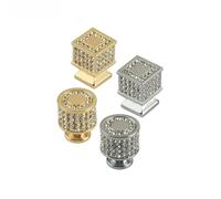 WUYXTO 2pcs Light Diamond Cabinet Handle Crystal Door Knob Zinc Alloy Gem Round Square Shining Drawer Wardrobe Push Pull Knobs for Kitchen(Gold Square)