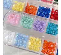 WUZIA 12 Grids 3D Dopamine Color Nail Art Beads, Mixed Sizes Round Resin Nail Charms, Candy Color Beads for Acrylic Nails DIY Decoration