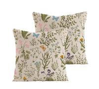 WUZIA 2PCS Wildflower Linen Pillow Cover Farmhouse Style 45 x 45 cm Square Cushion Case for Indoor Outdoor Decor(undefined)