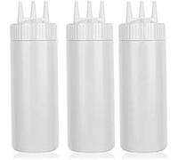 WUZIA 3pcs Seasoning Squeeze Bottles,3 Hole Ketchup Mustard Dressing Squeeze Squirt Bottles,Salad Sauce Condiment Cream Squeeze Bottles for Kitchen Restaurant Bakery(24oz,White)